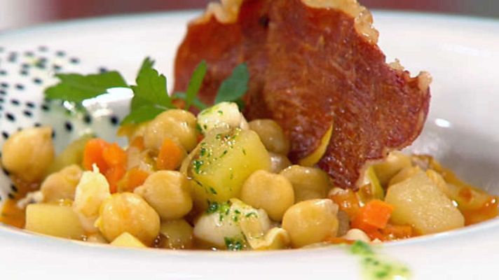 Cocina con Sergio - Garbanzos con rape al ajillo