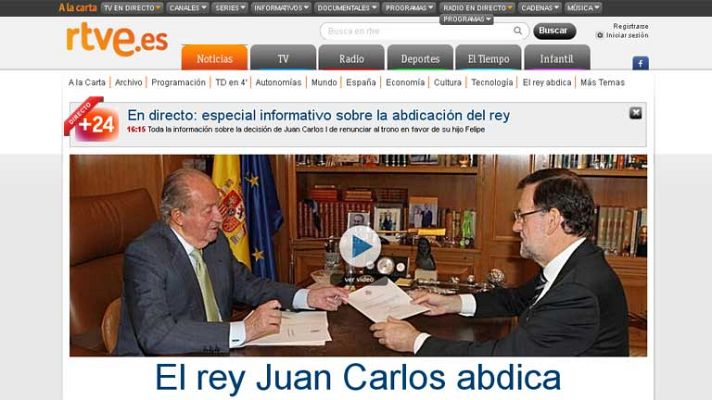 Telediario 1 - La abdicación del rey en los medios