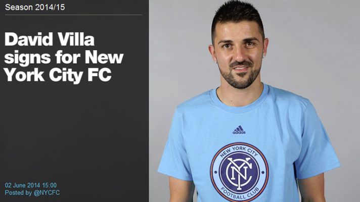 Telediario 1 - Villa posa con la camiseta del New York City