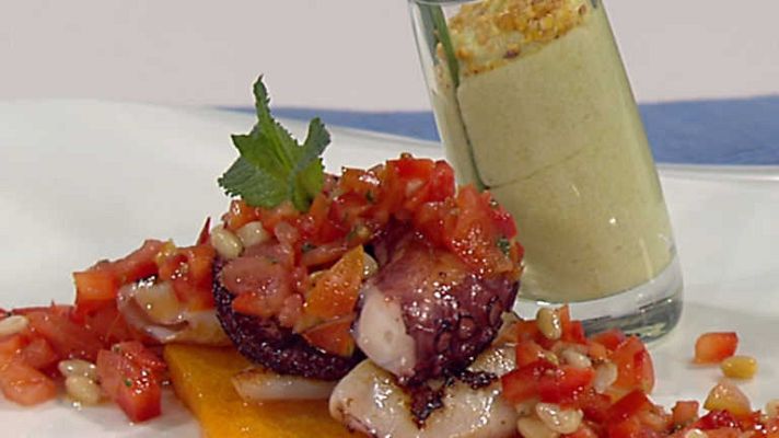 Cocina con Sergio - Pulpo y chipirones con espuma de aguacate