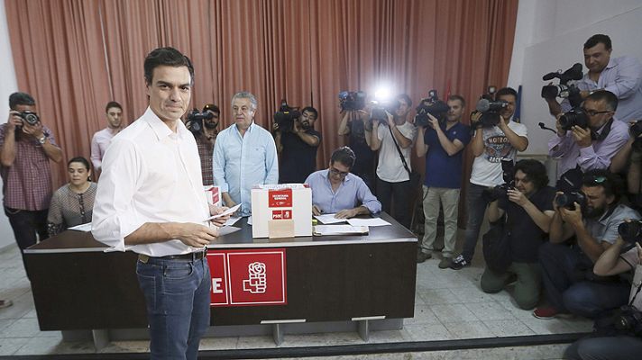 Telediario 1 - Pedro Sánchez gana con el 65% escrutado