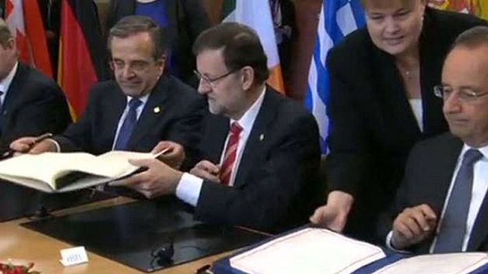 Telediario 1 - Rajoy busca cargos en Europa para Cañete y De Guindos