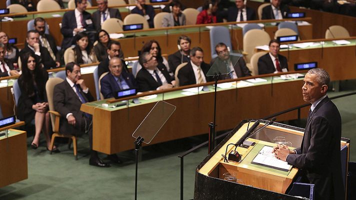 Telediario 1 - Obama insta en la ONU a luchar sin "excepciones" contra el cambio climático