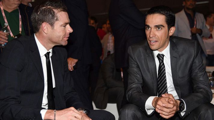 Telediario 1 - Contador dice en la presentación del Giro que "correrá las tres grandes"