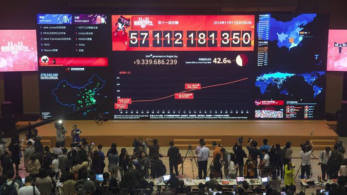 Telediario 1 - Alibaba supera los 9.300 millones de dólares en ventas en el Día del Soltero en China