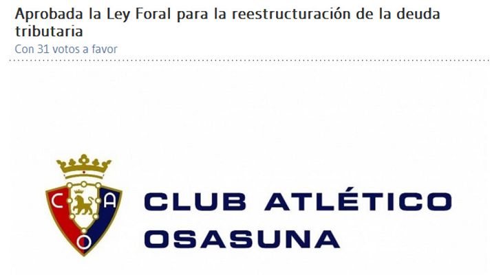 Telediario 1 - El Parlamento navarro aprueba la reestructuración de la deuda tributaria de Osasuna