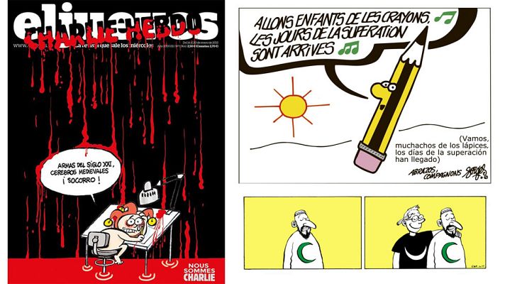 Telediario 1 - Homenaje en la prensa española a 'Charlie Hebdo'