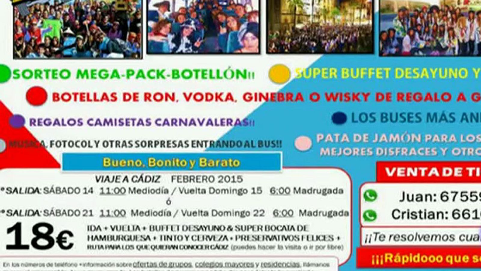 Una empresa ofrece excursiones a los carnavales en Cádiz con alcohol incluido