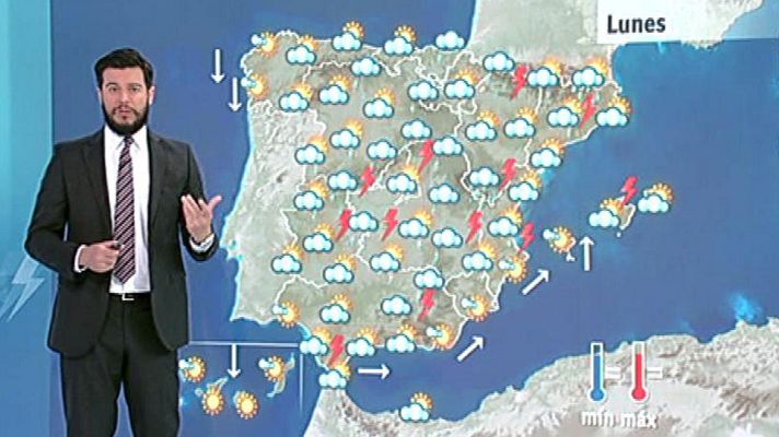 El tiempo - Chaparrones y tormentas en la Meseta, Cataluña y el sur peninsular