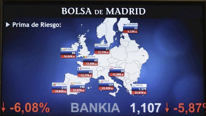 Telediario 1 - La crisis en Grecia tensa los mercados: suben las primas de riesgo y bajan las Bolsas