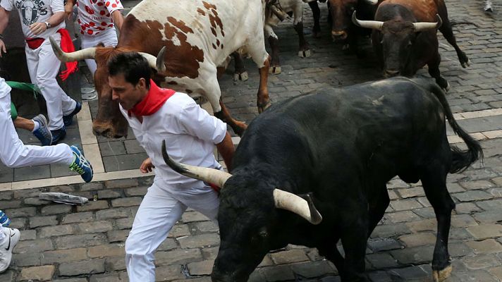 San Fermín - Los mozos corren en los laterales de la manada