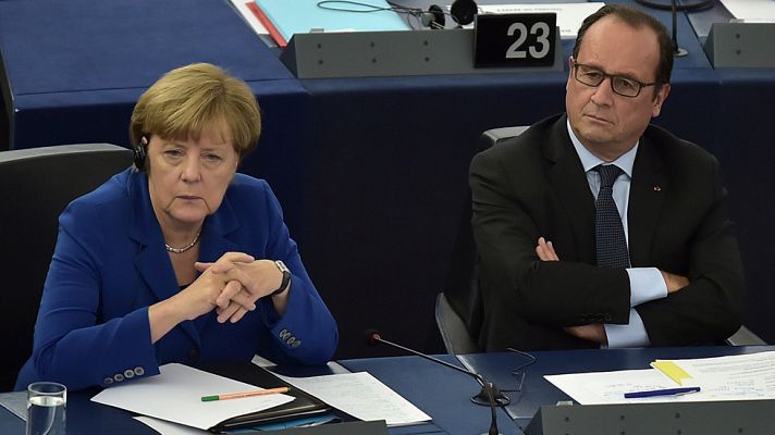Telediario 1 - Merkel y Hollande piden unidad de Europa ante los refugiados y Siria