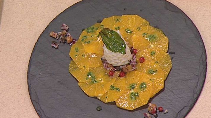 Cocina con Sergio - Ensalada de naranjas y sepia a la albahaca