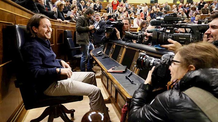 Telediario 1 - Iglesias y Rivera visitan el Congreso como candidatos al 20D