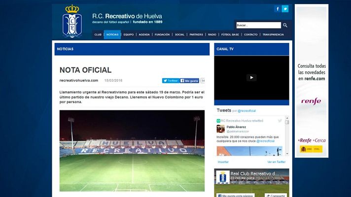 Telediario 1 - El Recreativo de Huelva, al borde de la desaparición