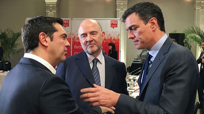 Telediario 1 - Pedro Sánchez pide a Tsipras que medie con Iglesias para "desbloquear" su investidura