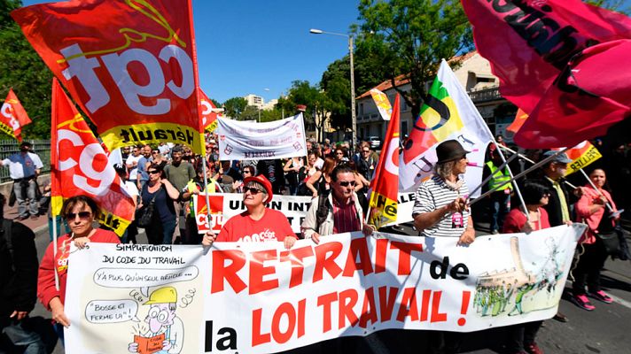 Telediario 1 - Movilizaciones en Francia contra la reforma laboral de Hollande