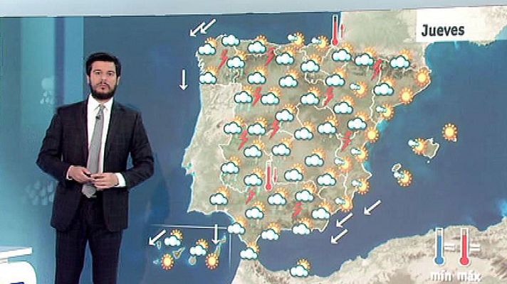 El tiempo - Tormentas fuertes en zonas de la mitad occidental peninsular y Pirineos