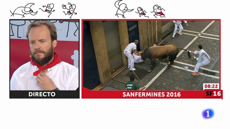 Vive San Fermín - Una mujer, a punto de ser corneada en el encierro de los Cebada Gago | Ver