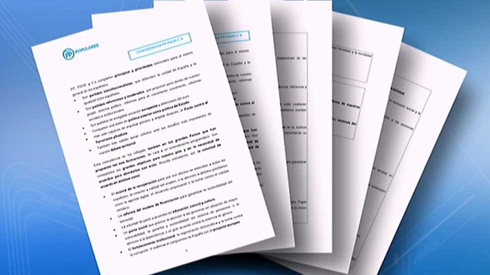 Telediario 1 - El PP reúne en un documento las coincidencias entre su programa y el de Ciudadanos y con el acuerdo entre Sánchez y Rivera