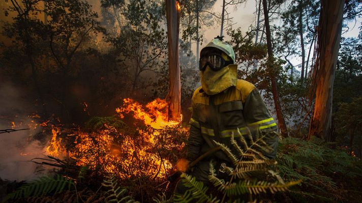 Telediario 1 - Cuatro incendios sin control preocupan en Galicia por estar cerca de núcleos de población