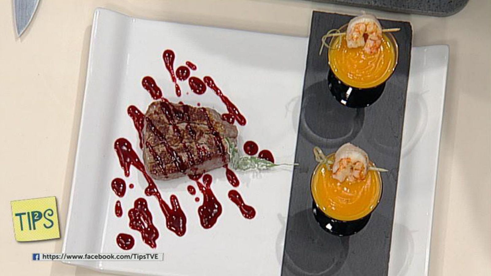 TIPS - Cocina - Crema bicolor, Solomillo de ternera con salsa frambuesa