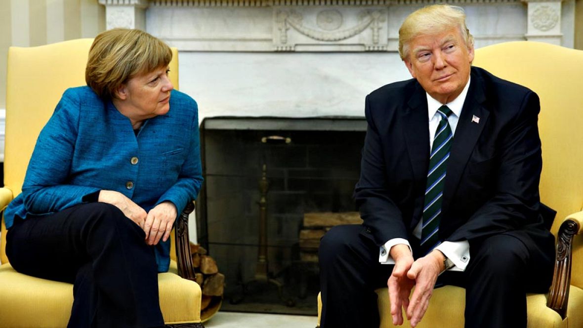 El momento incómodo de Merkel y Trump El momento incómodo de Merkel y Trump