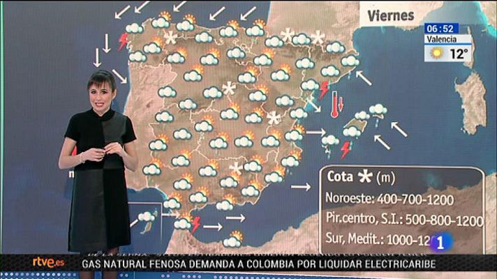 El tiempo - Nieve en muchos lugares y lluvias fuertes en Cataluña y Baleares para este viernes
