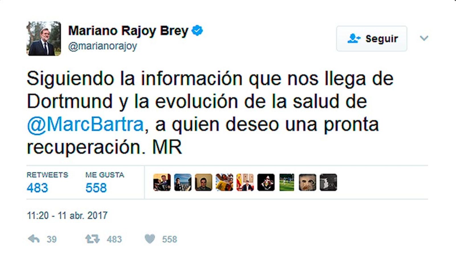 Apoyos a Bartra tras las explosiones al paso del bus del Dortmund | Ver