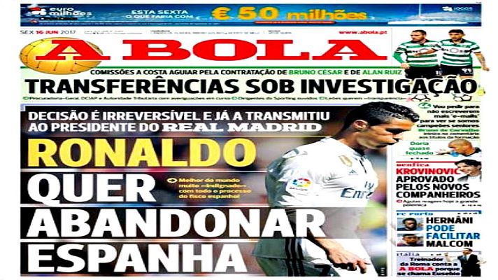 Telediario 1 - Cristiano Ronaldo quiere abandonar el Real Madrid, según 'A Bola'