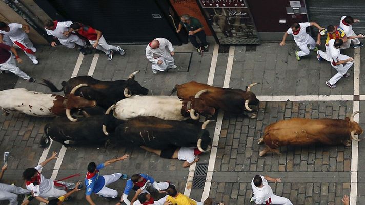 San Fermín - Los toros adelantan a los cabestros en el séptimo encierro de los Sanfermines 2017