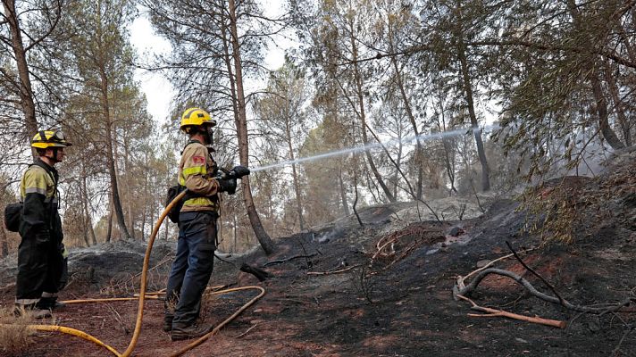 Telediario 1 - Los bomberos siguen trabajando en el incendio de Artés