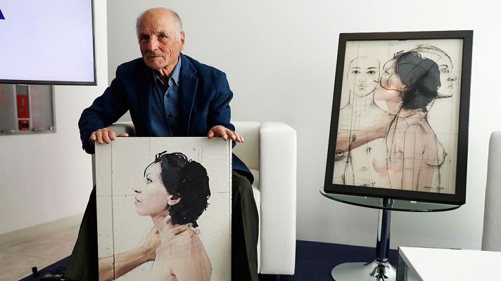 Telediario 1 - El pintor Antonio López presenta su primer libro de artista, "Cuerpos y flores"