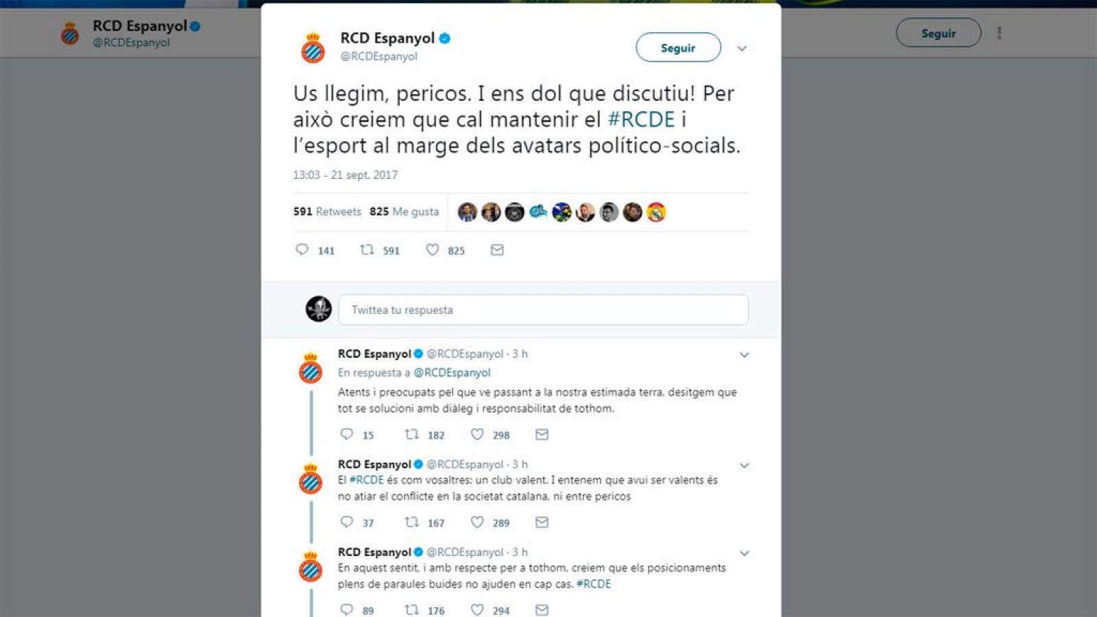 El Espanyol pide diálogo y no se posiciona respecto al 1-O | Ver