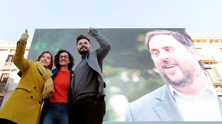 Telediario 1 - Junqueras interviene en un mitin de ERC por medio de un audio grabado en la cárcel