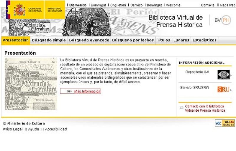 El Ministerio de Cultura pone en marcha la Biblioteca Virtual de Prensa Histórica | Ver