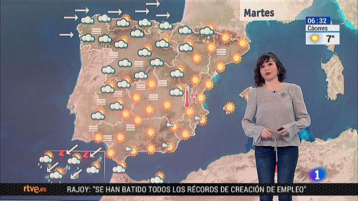 El tiempo - Las lluvias fuertes serán protagonistas este martes en Canarias y débiles en Galicia, Cantabria y Pirineos