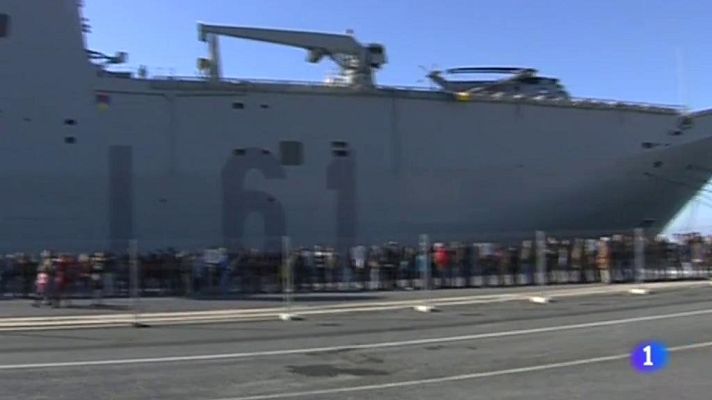 Telediario 1 - Jornada de puertas abiertas en el Puerto de Huelva donde se encuentra el portaaviones Juan Carlos I