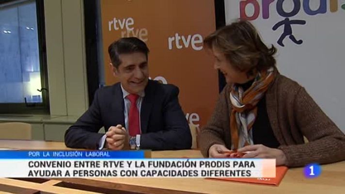 Telediario 1 - TVE firma un convenio con la "Fundación Prodis"  para facilitar la inclusión social y laboral de personas con capacidades diferentes