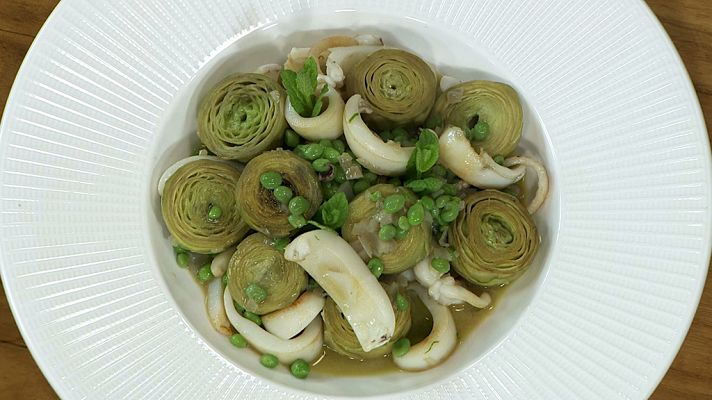Torres en la cocina - Alcachofas con guisantes y menta