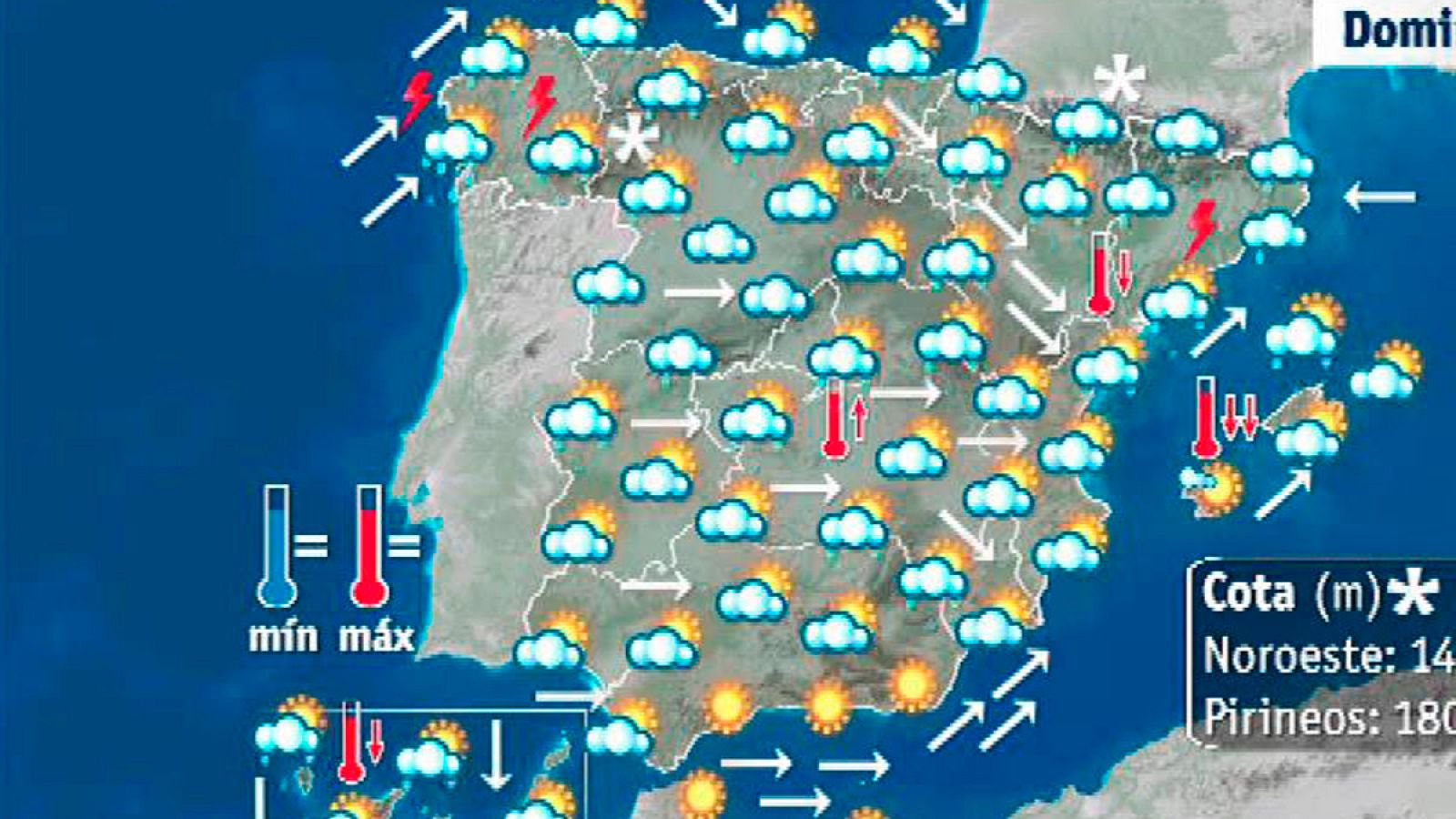 Lluvias en el noreste y oeste peninsular y temperaturas diurnas en descenso
