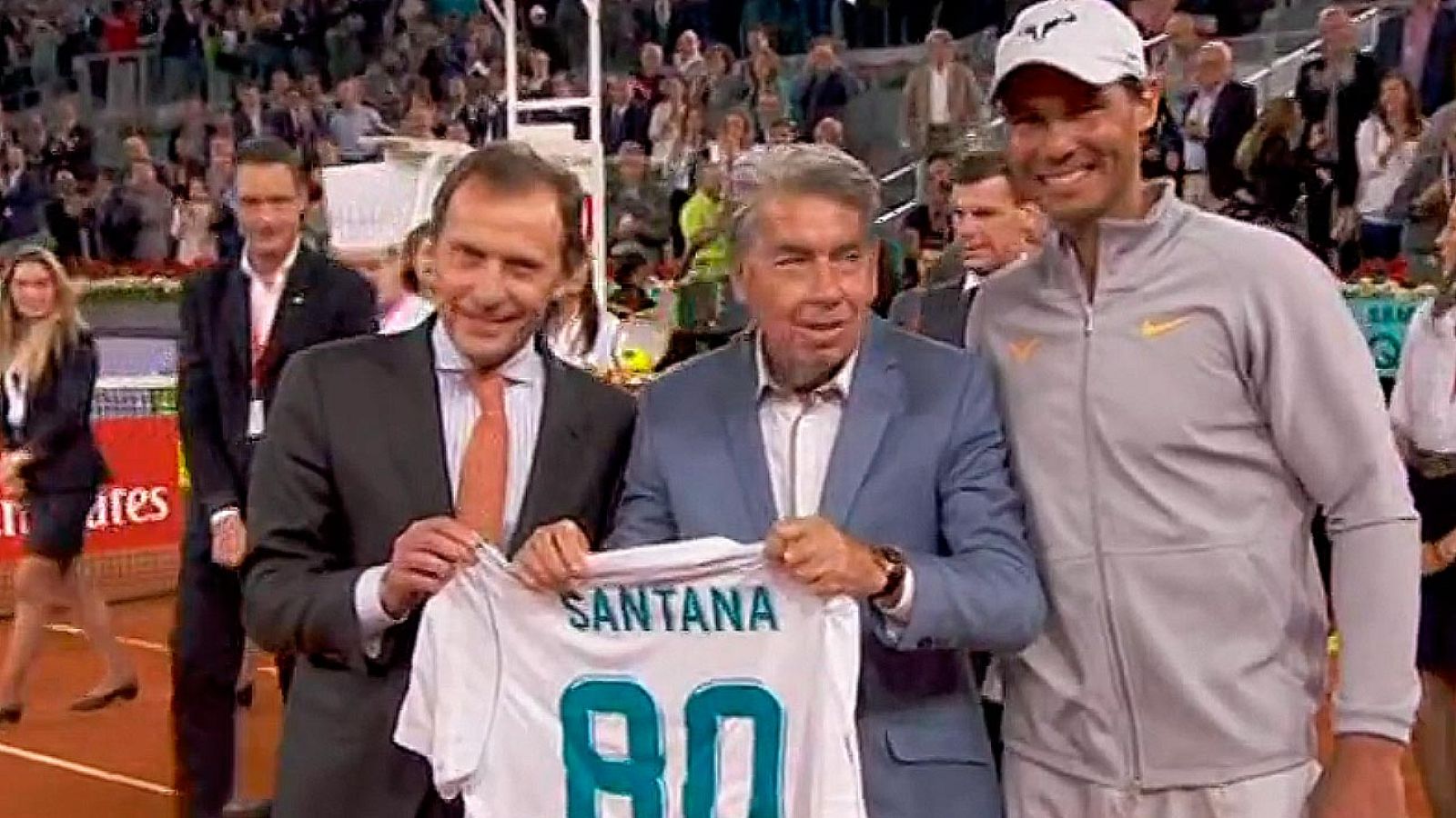 Madrid Open 2018. Nadal y Butragueño homenajean a Santana en su 80º cumpleaños | Ver