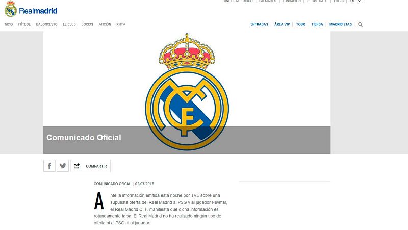 El Madrid niega haber ofrecido 310 millones por Neymar