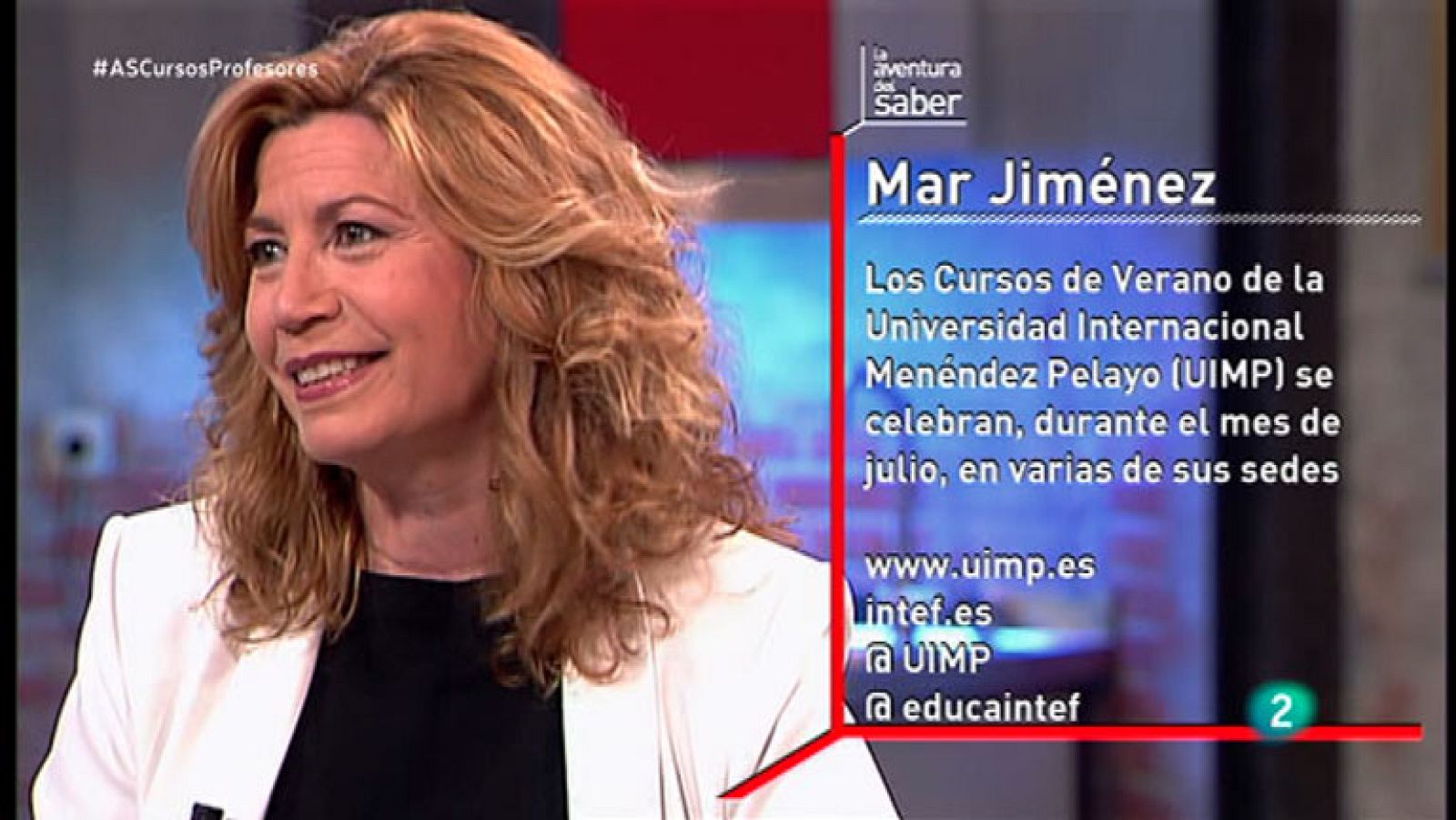 La Aventura del Saber. TVE. Entrevista a Mar Jim La Aventura del Saber. TVE. Entrevista a Mar Jiménez. Cursos de Verano de la Univ.Internacional Menéndez Pelayo.