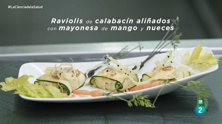 La ciencia de la salud - Raviolis de calabacín aliñados con mayonesa de mango y nuece