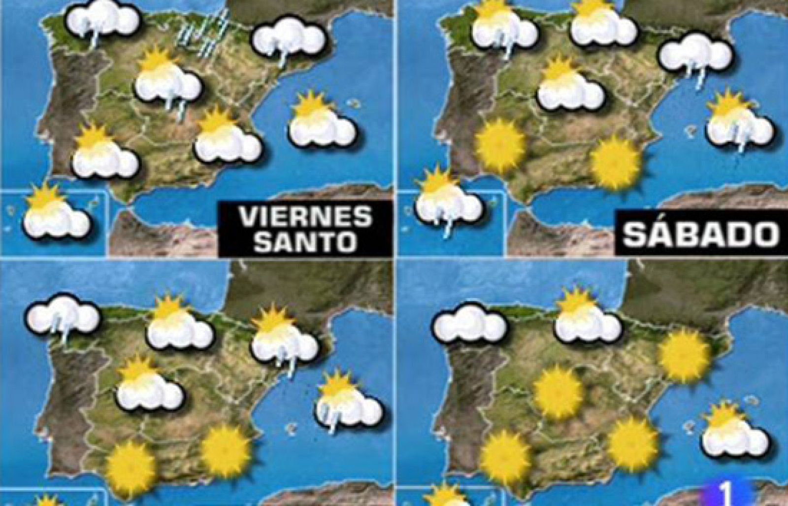 El tiempo será típico de primavera en los días festivos de Semana Santa. La entrada de un frente el jueves provocará lluvias en buena parte del país el viernes, que se desplazarán al nordeste el sábado y desaparecerán totalmente el domingo.