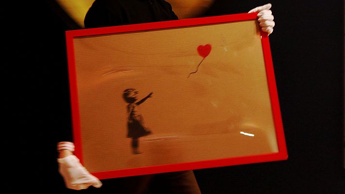 Telediario 1 - La obra de Banksy autodestruida continúa recibiendo ofertas millonarias