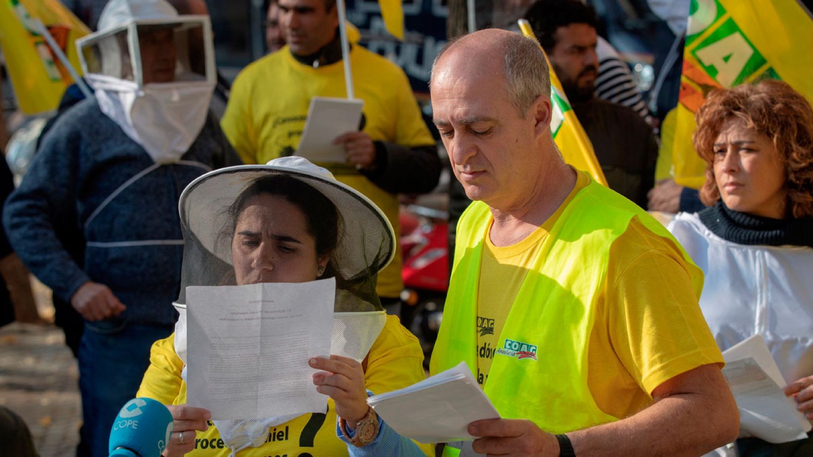 Cientos de apicultores se han concentrado este martes en varias provincias españolas, frente a las grandes superficies comerciales, para defender el futuro de la miel española y un etiquetado claro que no confunda a los consumidores. Reclaman un mayo