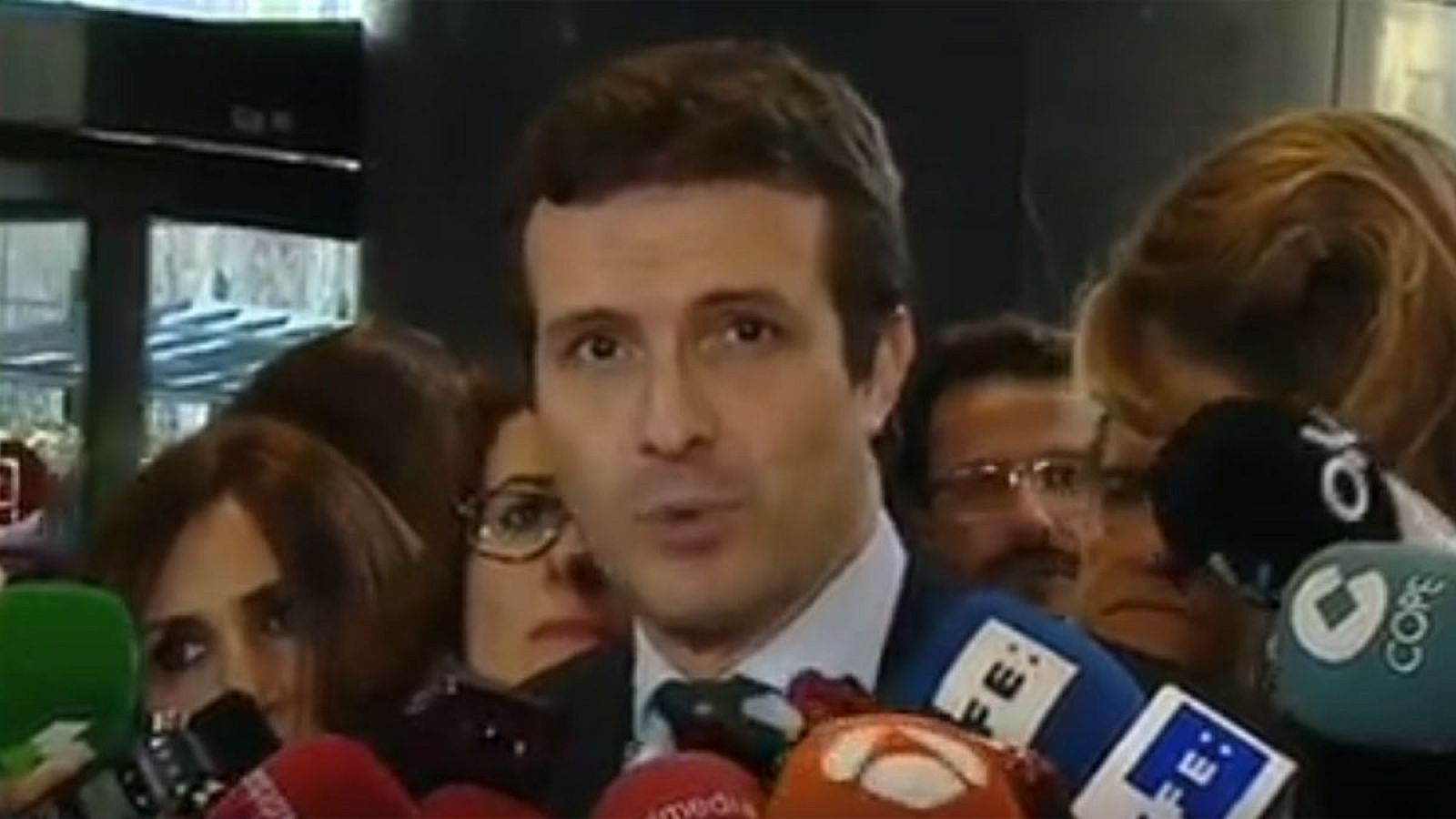 Pablo Casado a su llegada a la convención nacional del PP
