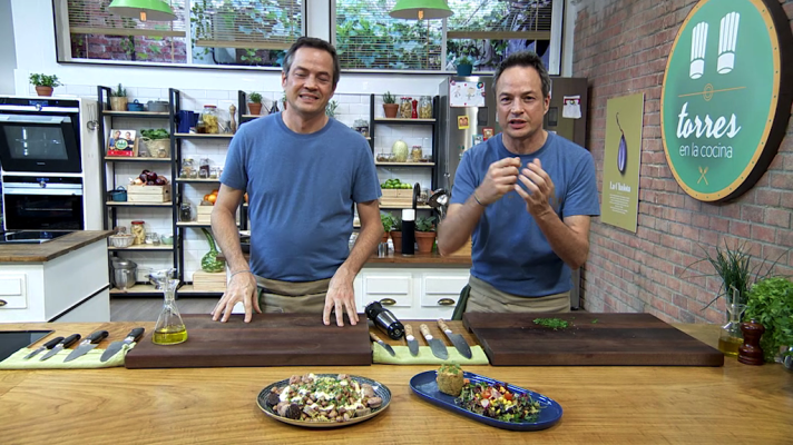 Torres en la cocina - Coulant de calçots y judías con butifarra